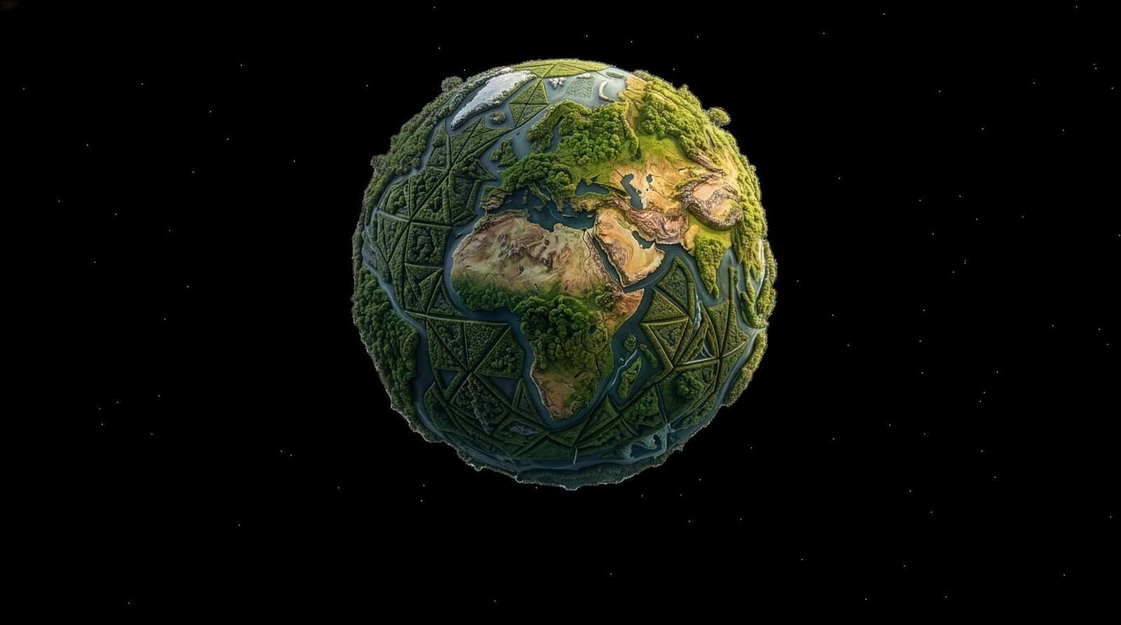 Sculpted globe suspended in space