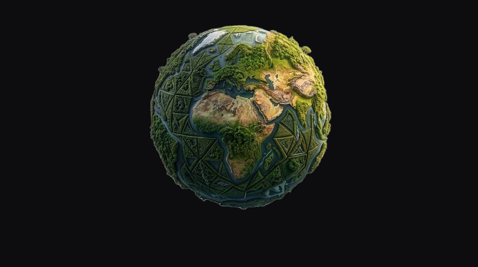 Geometrically sculpted globe on black